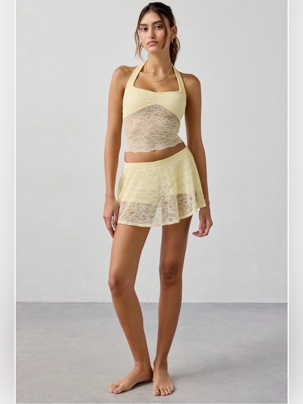 Urban Outfitters Pale Yellow Lace Mini Skirt